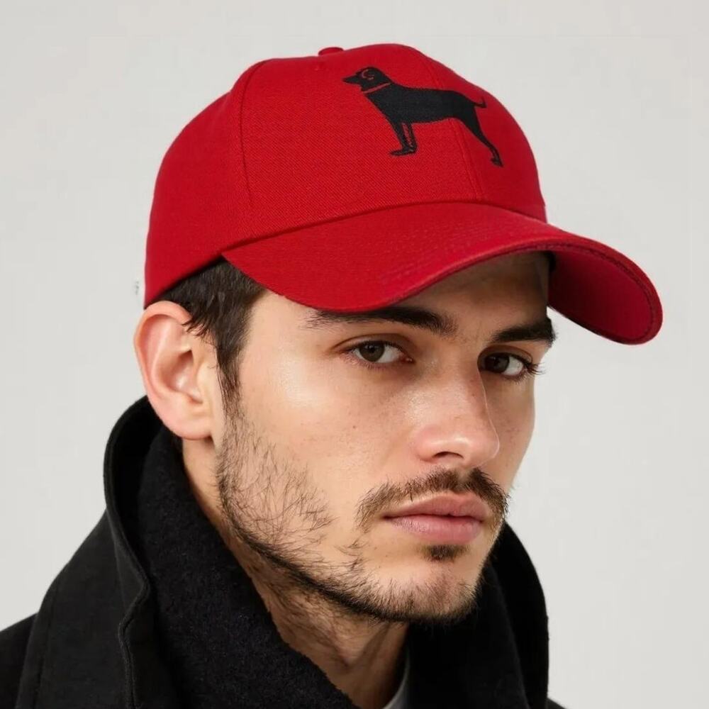 90s SCHUMAN SULLIVAN Vintage Red Embroidered Dog Hat Cap